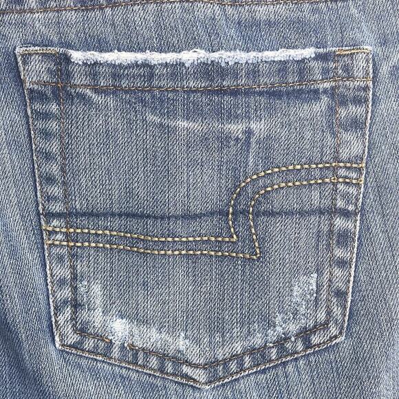 American Eagle Hipster Fit Skinny Flare Embroidered Ripped Blue Denim Size 8 - Picture 9 of 12